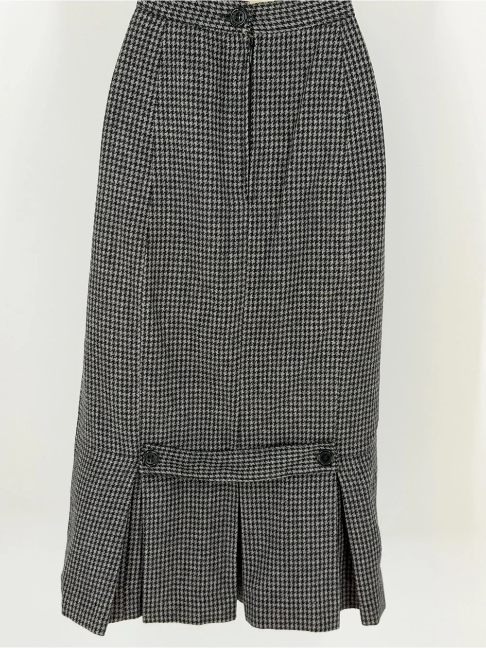 Vintage 80s Hunters Run Houndstooth Wool Pleated Midi Skirt 12 Academia Ivy Prep